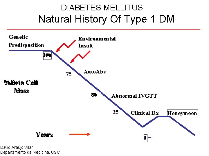 DIABETES MELLITUS Natural History Of Type 1 DM Genetic Predisposition Environmental Insult 100 75