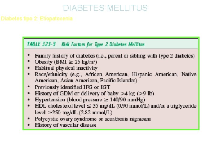 DIABETES MELLITUS Diabetes tipo 2: Etiopatoxenia David Araújo Vilar Departamento de Medicina. USC 