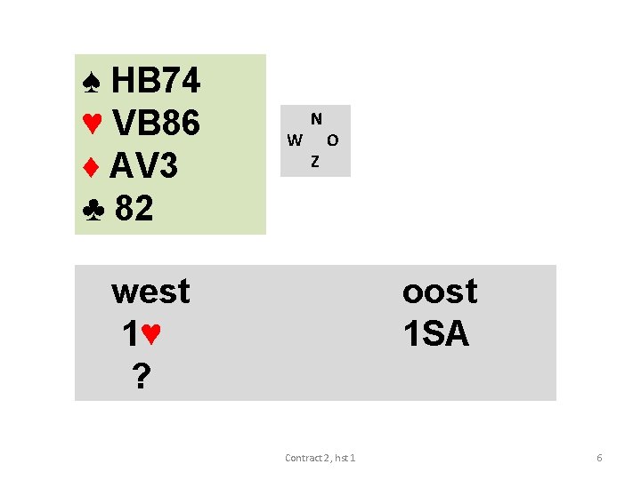 ♠ HB 74 ♥ VB 86 ♦ AV 3 ♣ 82 W N Z