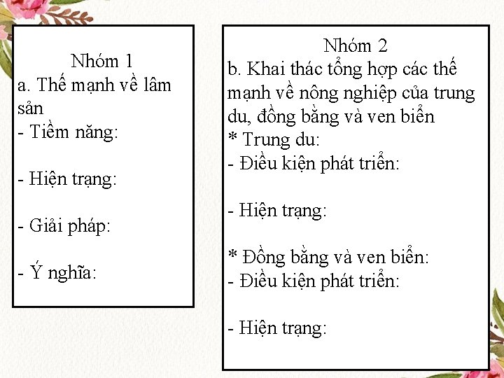 Nhóm 1 a. Thế mạnh về lâm sản - Tiềm năng: - Hiện trạng: