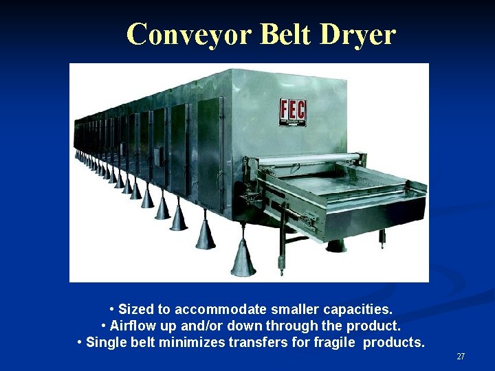 Conveyor Belt Dryer • Sized to accommodate smaller capacities. • Airflow up and/or down
