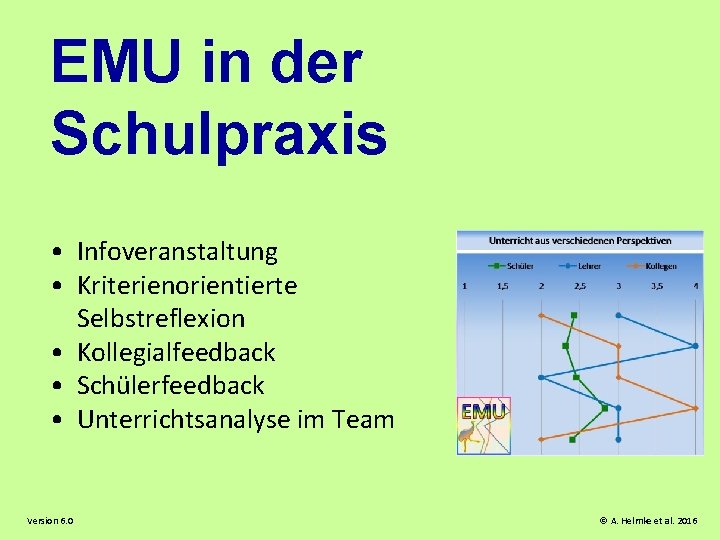 EMU in der Schulpraxis • Infoveranstaltung • Kriterienorientierte Selbstreflexion • Kollegialfeedback • Schülerfeedback •
