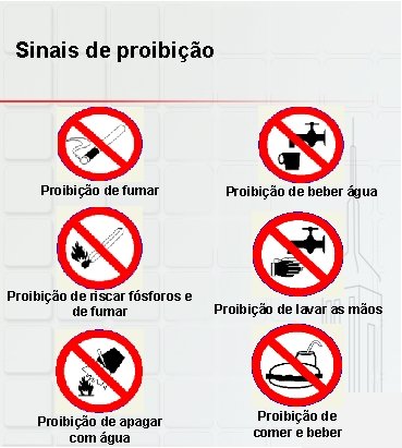 Sinais de proibição Proibição de fumar Proibição de beber água Proibição de riscar fósforos
