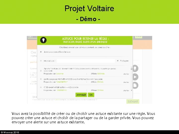 Projet Voltaire - Démo - Vous avez la possibilité de créer ou de choisir