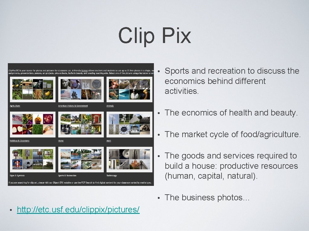 Clip Pix • http: //etc. usf. edu/clippix/pictures/ • Sports and recreation to discuss the