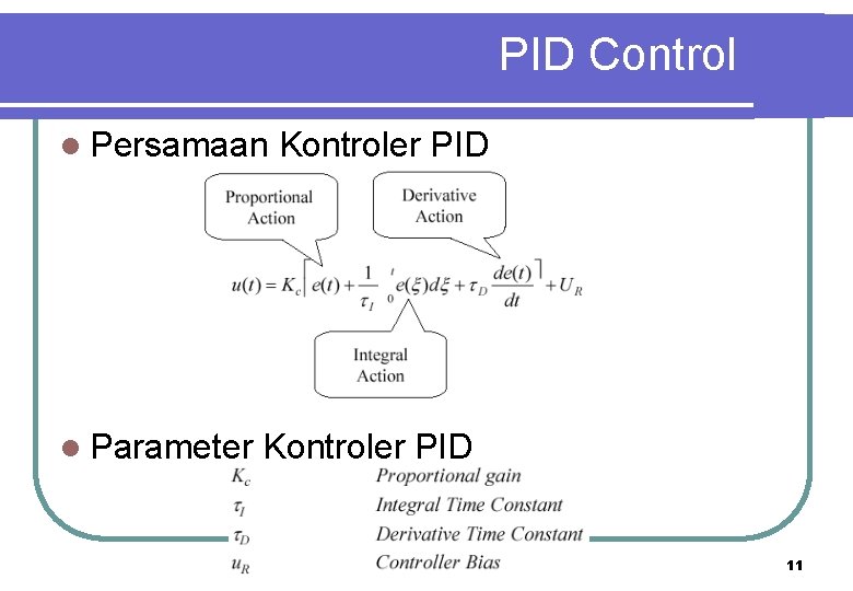 PID Control l Persamaan l Parameter Kontroler PID 11 