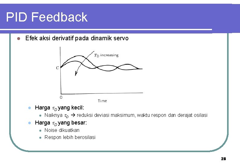 PID Feedback l Efek aksi derivatif pada dinamik servo l Harga D yang kecil: