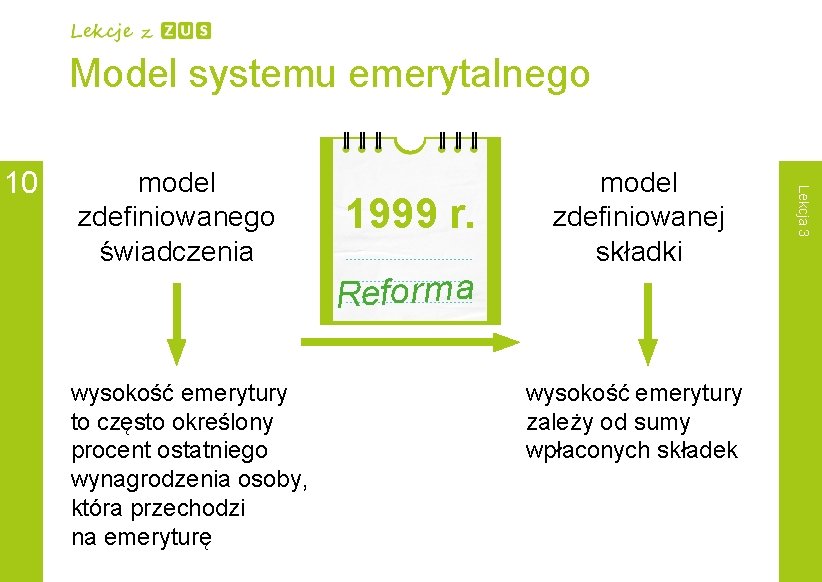 Model systemu emerytalnego model zdefiniowanego świadczenia 1999 r. model zdefiniowanej składki Reforma wysokość emerytury