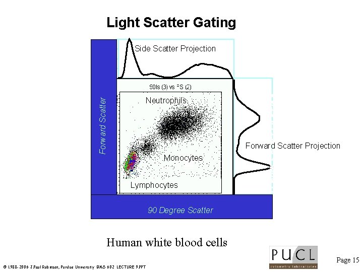 Light Scatter Gating Side Scatter Projection Forward Scatter Neutrophils Forward Scatter Projection Monocytes Lymphocytes