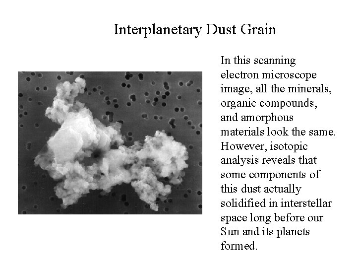 Interplanetary Dust Grain In this scanning electron microscope image, all the minerals, organic compounds,