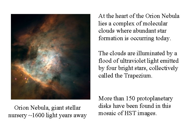 At the heart of the Orion Nebula lies a complex of molecular clouds where