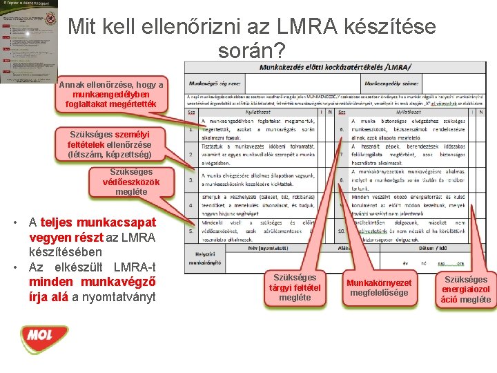 Mit kell ellenőrizni az LMRA készítése során? Annak ellenőrzése, hogy a munkaengedélyben foglaltakat megértették