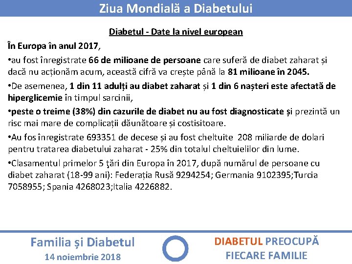 Ziua Mondială a Diabetului Diabetul - Date la nivel european În Europa în anul