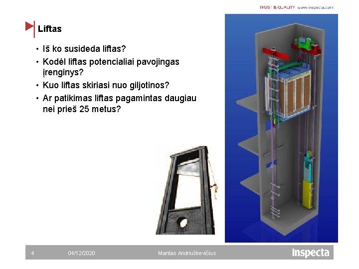 Liftas • Iš ko susideda liftas? • Kodėl liftas potencialiai pavojingas įrenginys? • Kuo