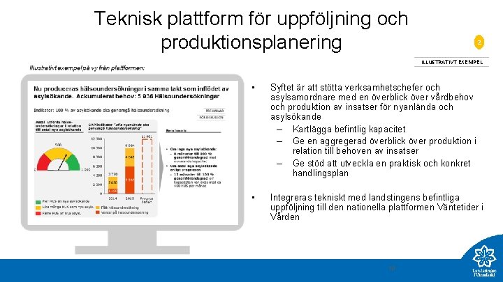 Teknisk plattform för uppföljning och produktionsplanering 2 ILLUSTRATIVT EXEMPEL • Syftet är att stötta