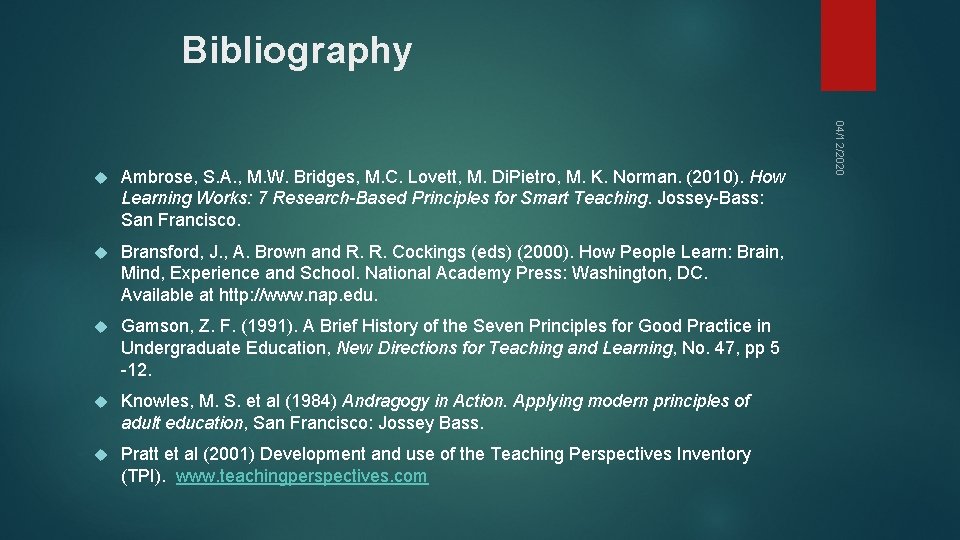 Bibliography Ambrose, S. A. , M. W. Bridges, M. C. Lovett, M. Di. Pietro,