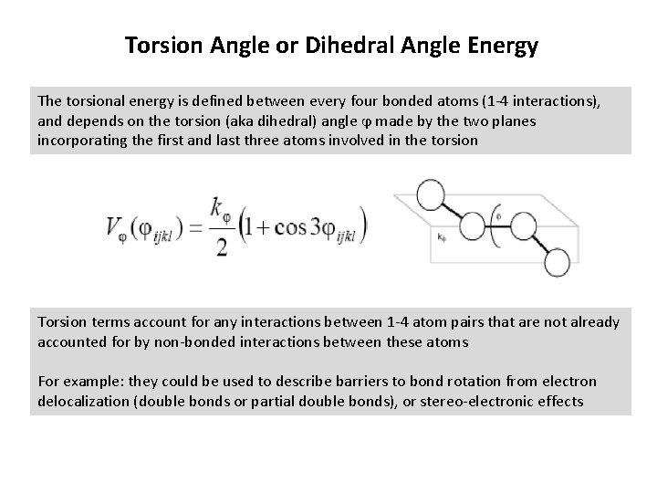 Torsion Angle or Dihedral Angle Energy The torsional energy is defined between every four