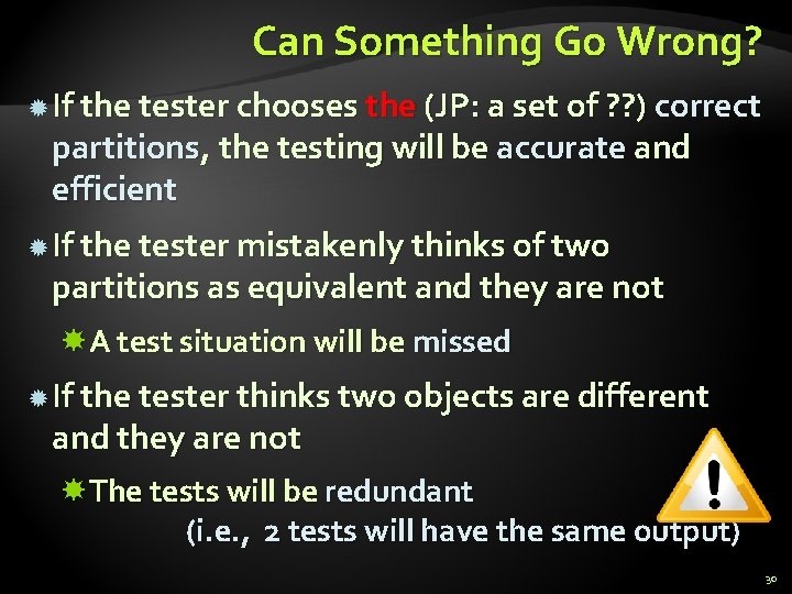 Can Something Go Wrong? If the tester chooses the (JP: a set of ?