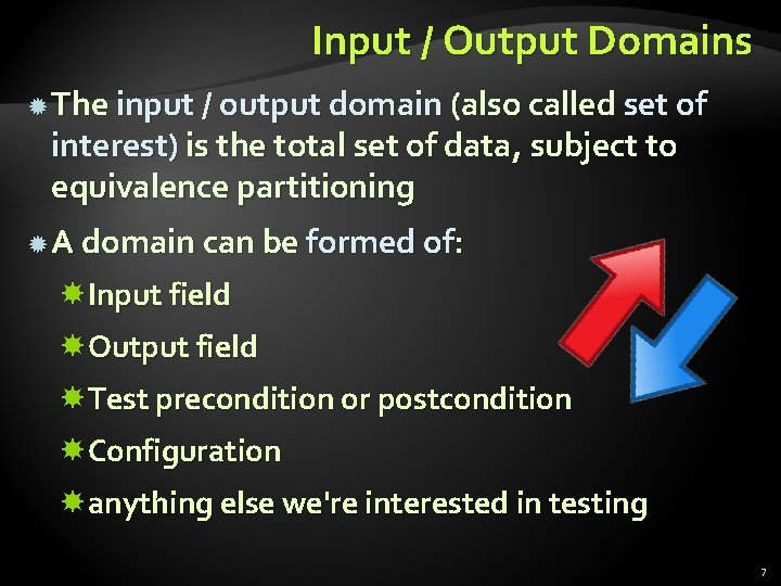 Input / Output Domains The input / output domain (also called set of interest)