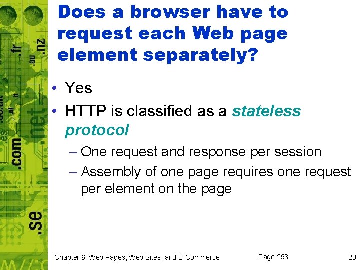 Does a browser have to request each Web page element separately? • Yes •