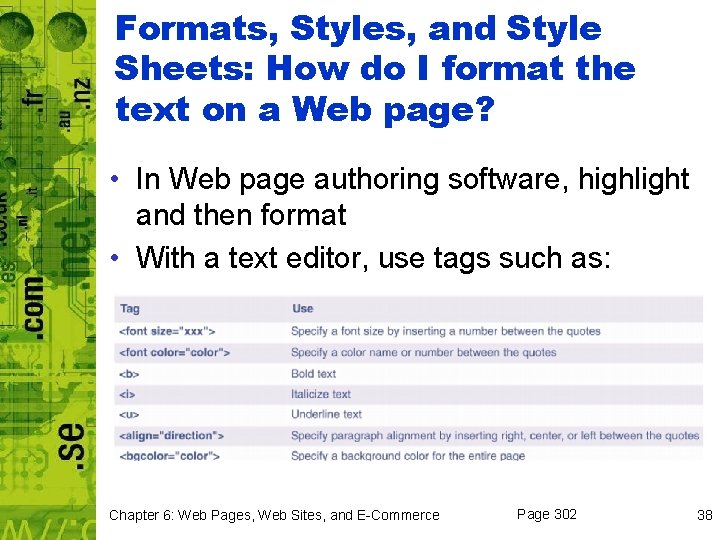 Formats, Styles, and Style Sheets: How do I format the text on a Web