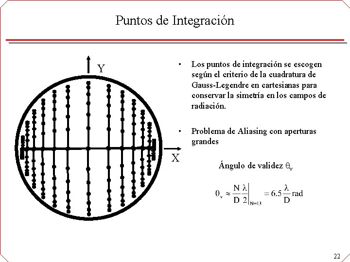 Puntos de Integración Y • Los puntos de integración se escogen según el criterio