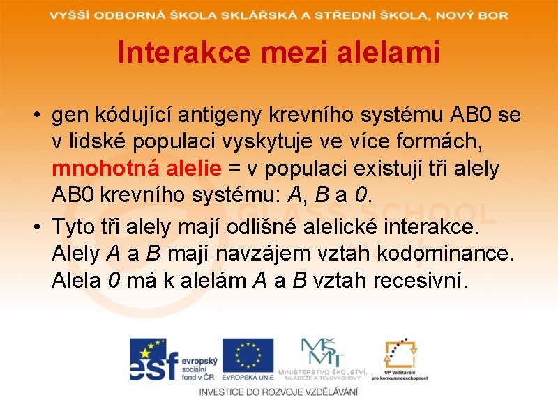 Interakce mezi alelami • gen kódující antigeny krevního systému AB 0 se v lidské