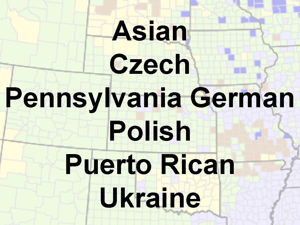 Asian Czech Pennsylvania German Polish Puerto Rican Ukraine 