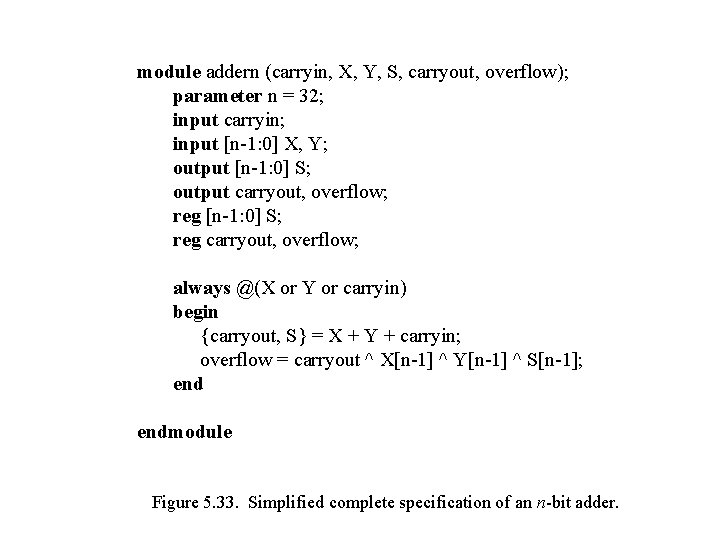 module addern (carryin, X, Y, S, carryout, overflow); parameter n = 32; input carryin;
