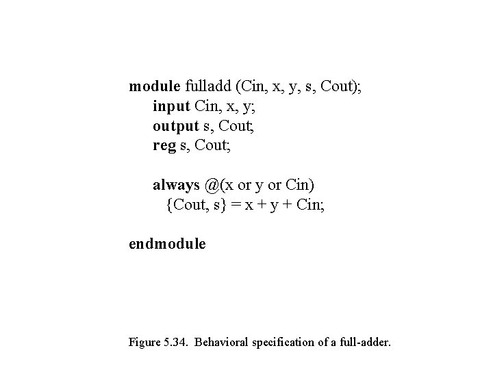 module fulladd (Cin, x, y, s, Cout); input Cin, x, y; output s, Cout;