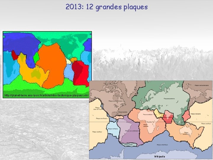 2013: 12 grandes plaques http: //planet-terre. ens-lyon. fr/article/intro-tectonique-plaques. xml Wikipedia 