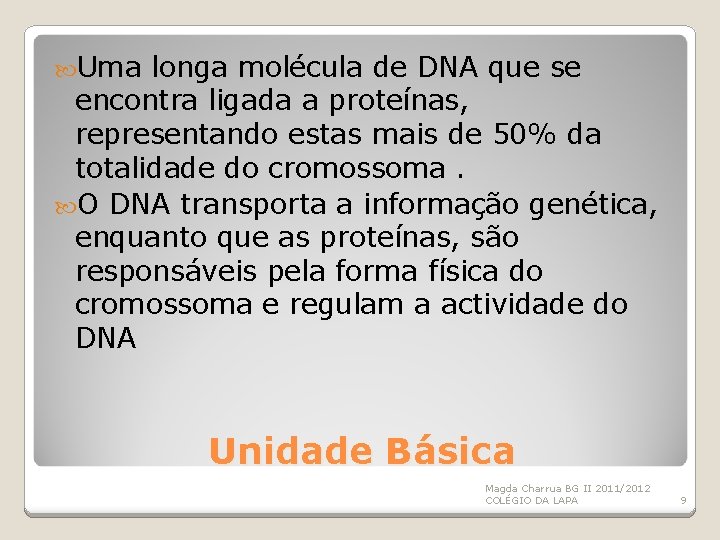  Uma longa molécula de DNA que se encontra ligada a proteínas, representando estas