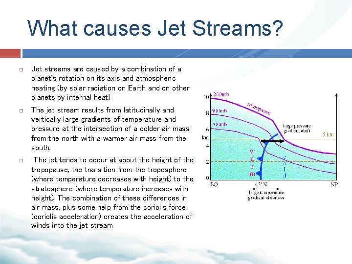 What causes Jet Streams? Jet streams are caused by a combination of a planet's