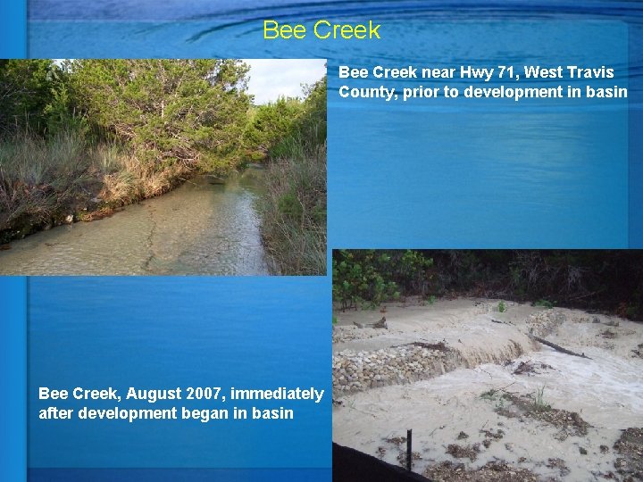 Bee Creek near Hwy 71, West Travis County, prior to development in basin Bee