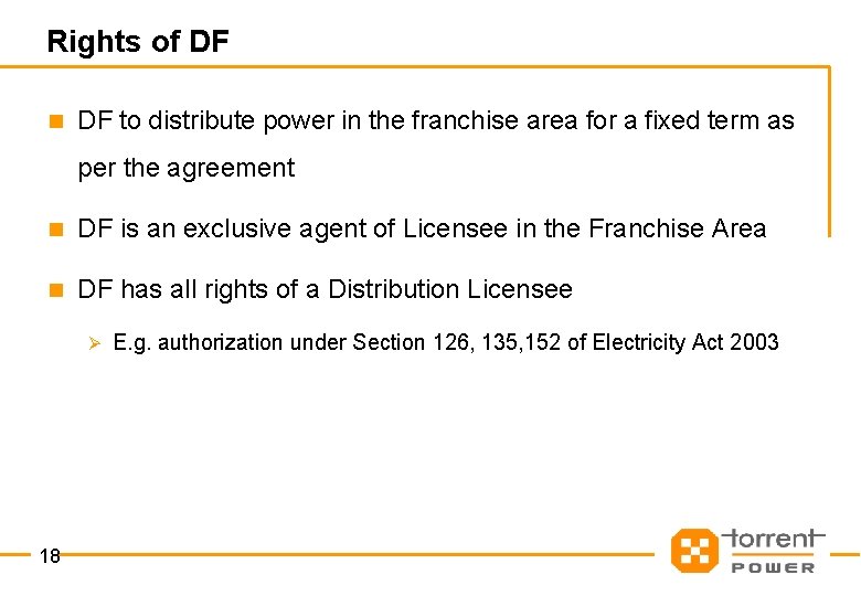 Rights of DF n DF to distribute power in the franchise area for a