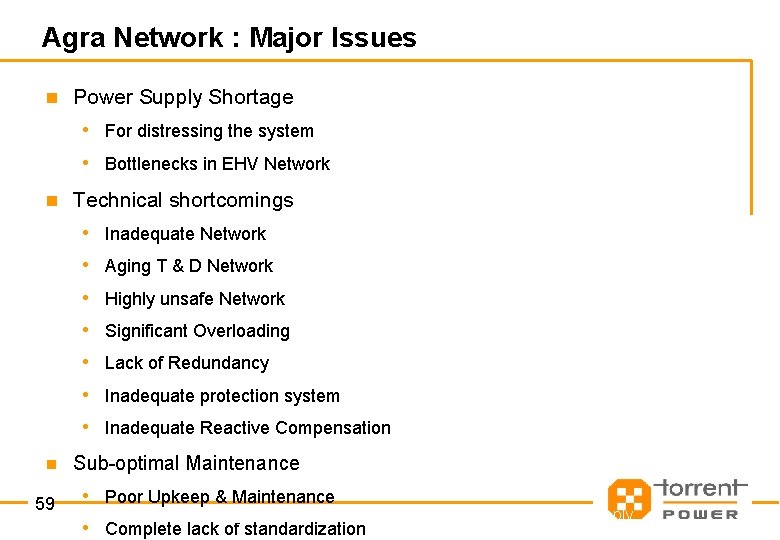 Agra Network : Major Issues n Power Supply Shortage • For distressing the system