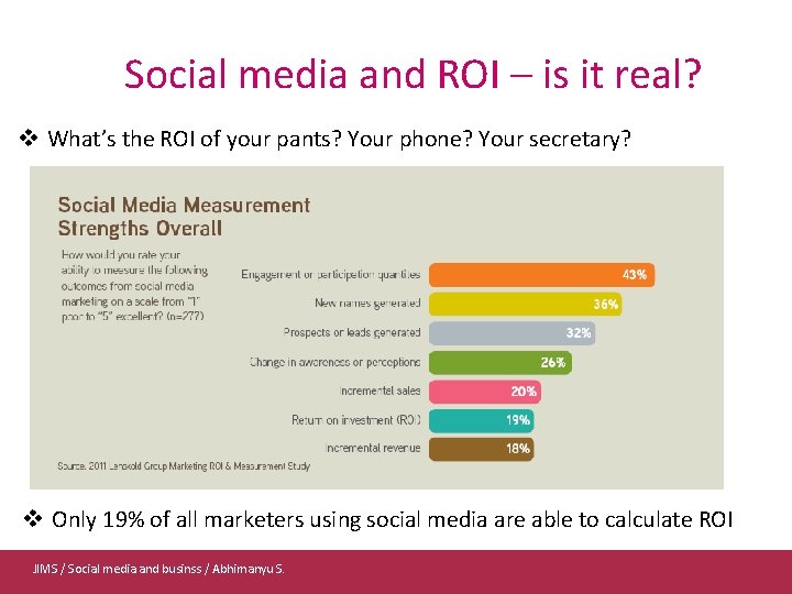Social media and ROI – is it real? v What’s the ROI of your