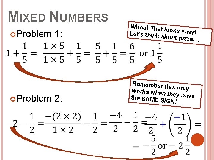MIXED NUMBERS Problem 1: Remember this only works when they have the SAME S