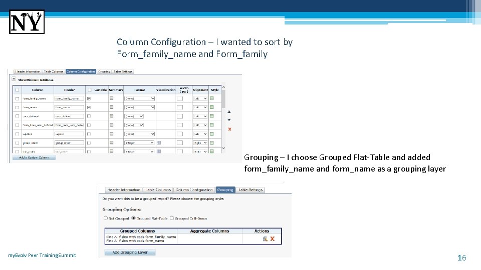 Column Configuration – I wanted to sort by Form_family_name and Form_family Grouping – I