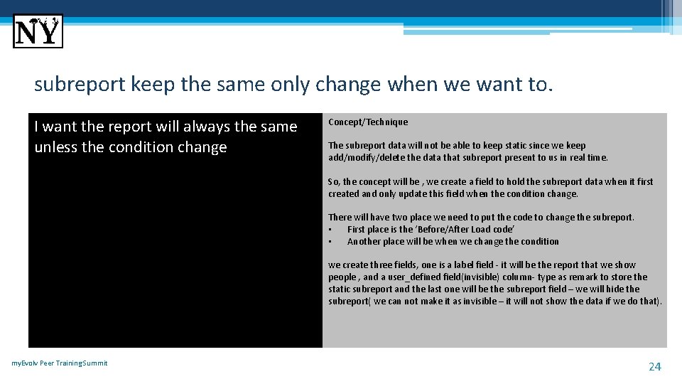 subreport keep the same only change when we want to. I want the report