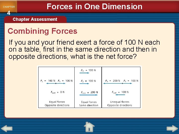 CHAPTER 4 Forces in One Dimension Chapter Assessment Combining Forces If you and your