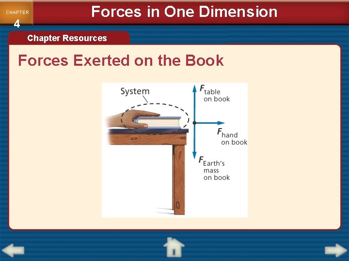 CHAPTER 4 Forces in One Dimension Chapter Resources Forces Exerted on the Book CHAPTER 4 Forces in One Dimension Chapter Resources Forces Exerted on the Book