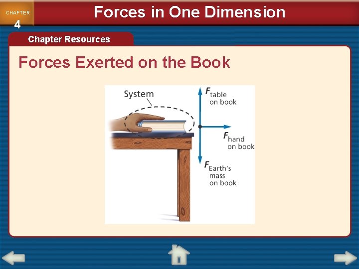 CHAPTER 4 Forces in One Dimension Chapter Resources Forces Exerted on the Book 