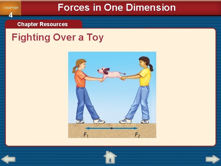 CHAPTER 4 Forces in One Dimension Chapter Resources Fighting Over a Toy CHAPTER 4 Forces in One Dimension Chapter Resources Fighting Over a Toy