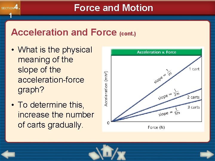 4. SECTION 1 Force and Motion Acceleration and Force (cont. ) • What is