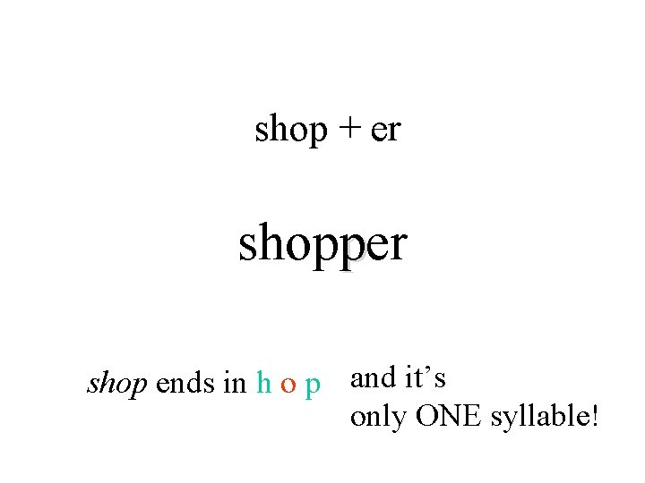 shop + er shopper shop ends in h o p and it’s only ONE