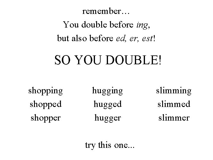remember… You double before ing, but also before ed, er, est! SO YOU DOUBLE!
