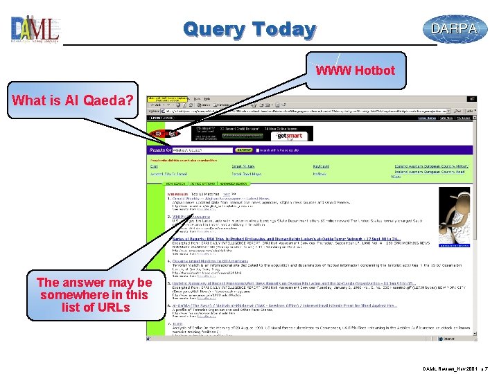 Query Today WWW Hotbot What is Al Qaeda? The answer may be somewhere in