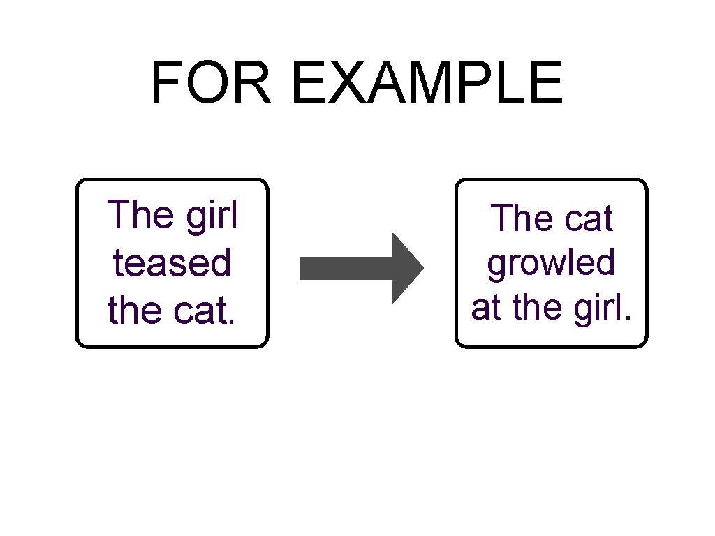 FOR EXAMPLE The girl teased the cat. The cat growled at the girl. 