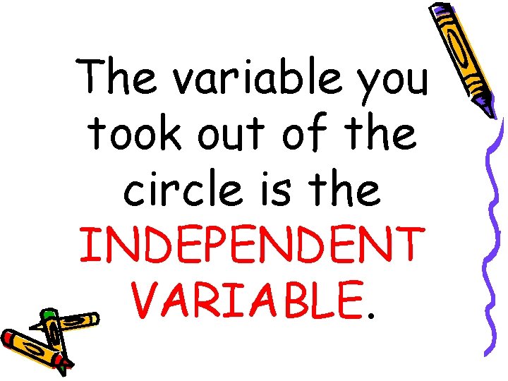 The variable you took out of the circle is the INDEPENDENT VARIABLE. 